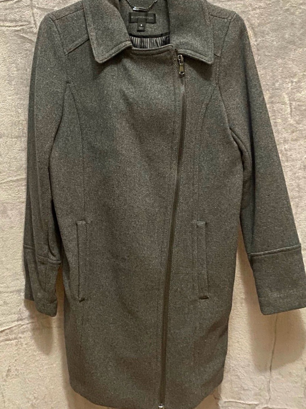Worthington Women’s Small Charcoal Gray Wool Blend Asymmetrical Zip Moto Coat
